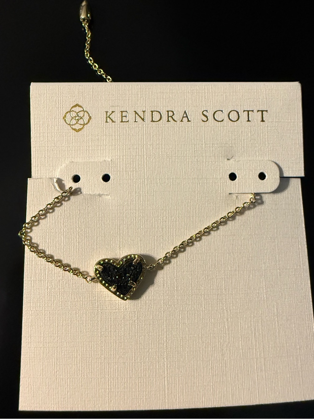 Kendra Scott Gold Black Druzy Heart Adjustable Bracelet
